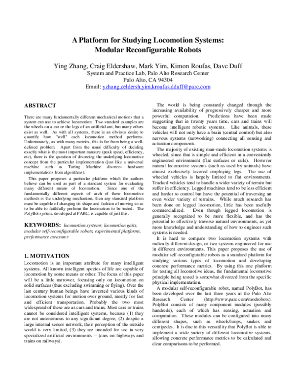 (PDF) A Platform for Studying Locomotion Systems: Modular ...