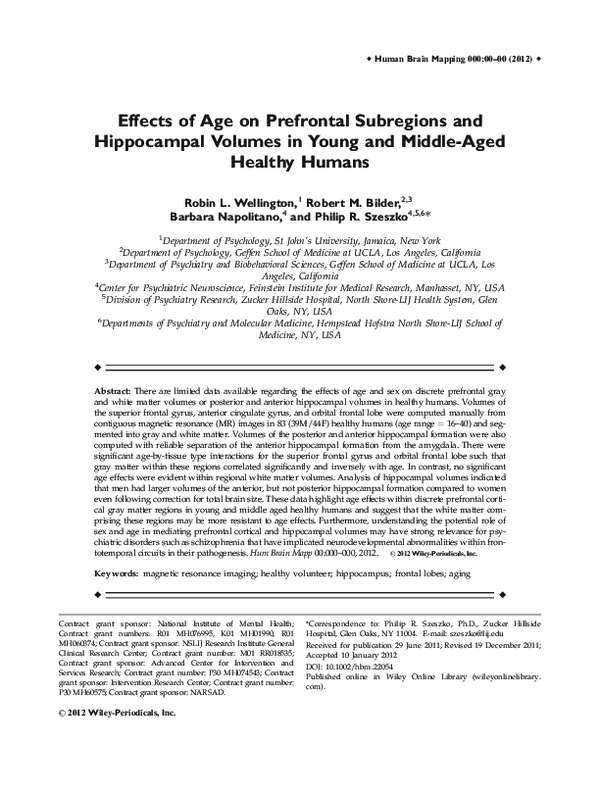 (PDF) Effects of age on prefrontal subregions and hippocampal volumes ...