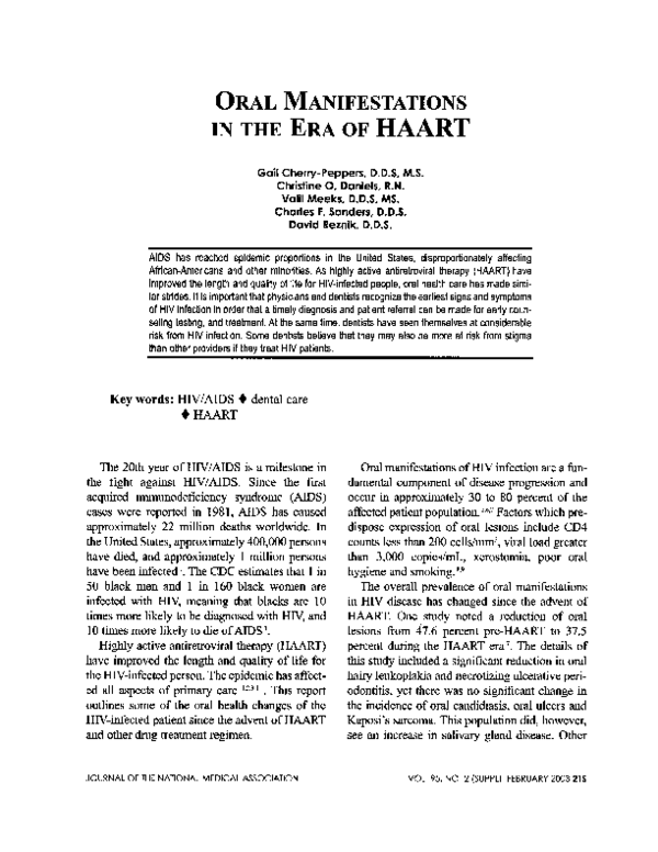 (PDF) Oral manifestations in the era of HAART David Reznik Academia.edu