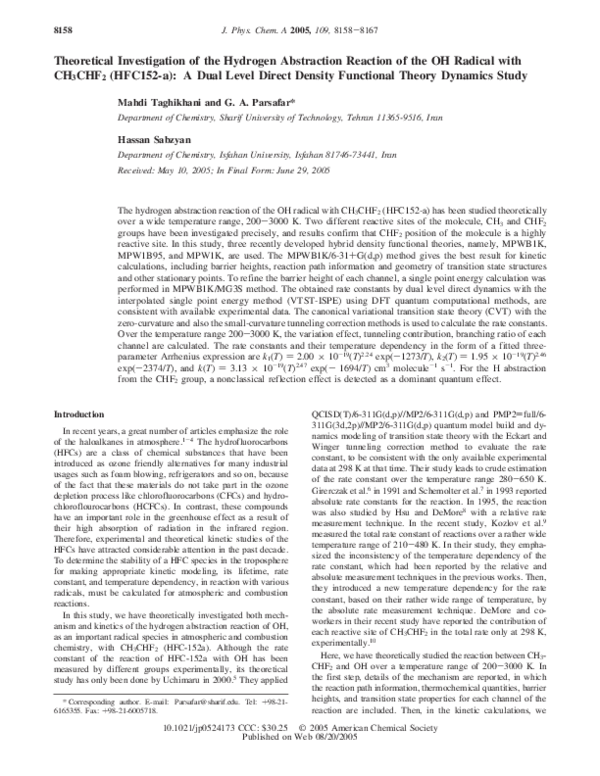 (PDF) Theoretical Investigation of the Hydrogen Abstraction Reaction of ...