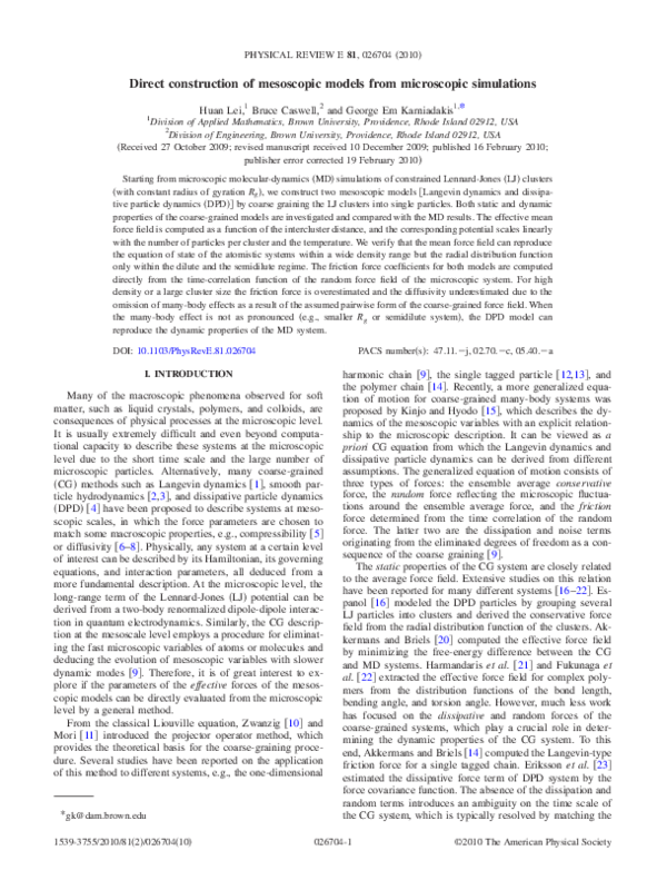 (PDF) Direct construction of mesoscopic models from microscopic simulations