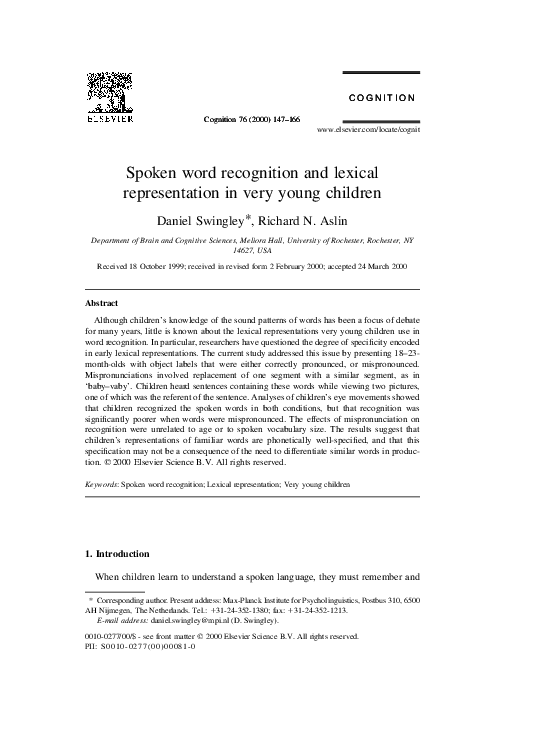 (PDF) Spoken word recognition and lexical representation in very young ...
