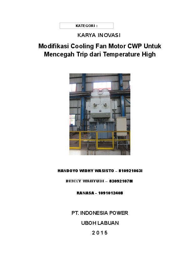 (DOC) Modifikasi Cooling Fan Motor CWP Untuk Mencegah Trip dari ...