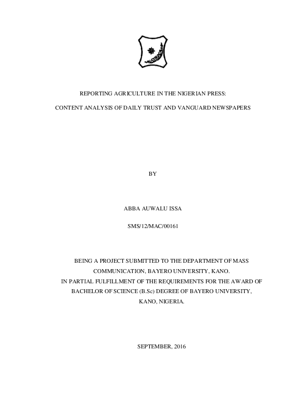 PDF) REPORTING AGRICULTURE IN THE NIGERIAN PRESS: CONTENT ANALYSIS