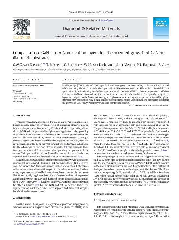 (PDF) Comparison of GaN and AlN nucleation layers for the oriented ...