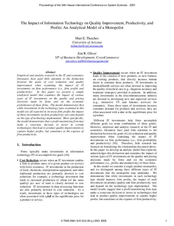(PDF) The Impact of Information Technology on Quality Improvement ...