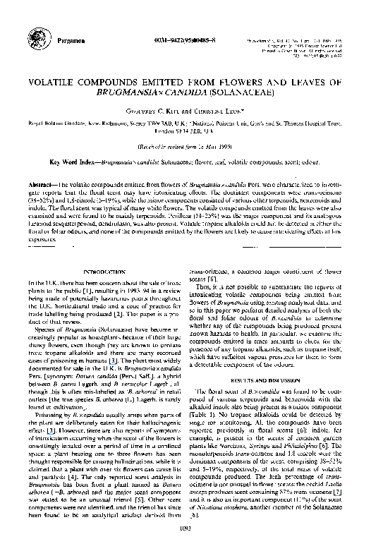 (PDF) Volatile compounds emitted from flowers and leaves of Brugmansia ...