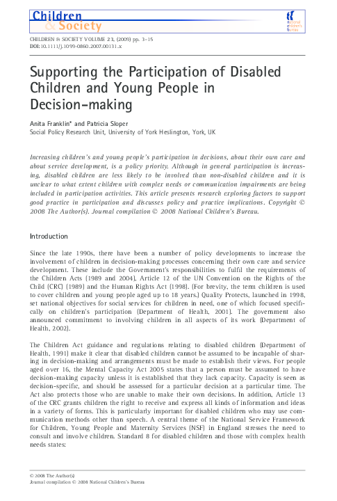 (PDF) Supporting the Participation of Disabled Children and Young ...