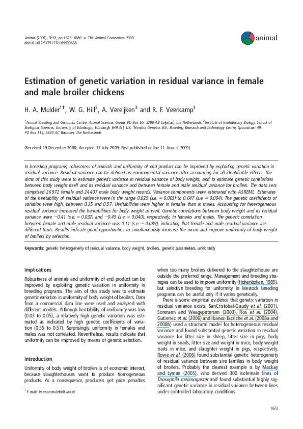 (PDF) Estimation of variation in residual variance in female
