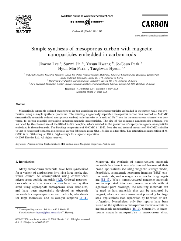 (PDF) Simple synthesis of mesoporous carbon with magnetic nanoparticles ...