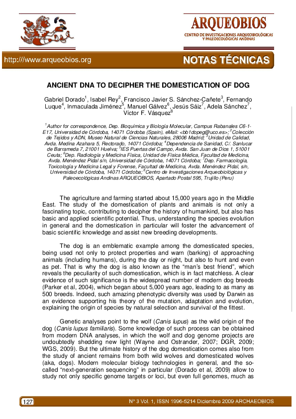 (PDF) Ancient DNA to decipher the domestication of dog
