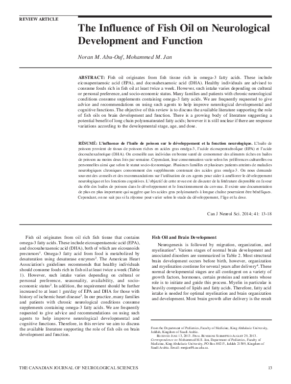 (PDF) The Influence of Fish Oil on Neurological Development and