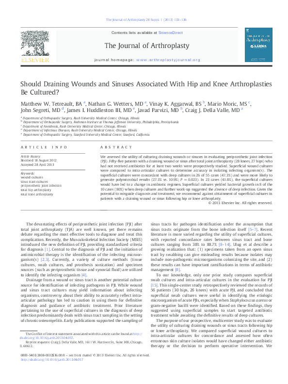(PDF) Should Draining Wounds and Sinuses Associated With Hip and Knee
