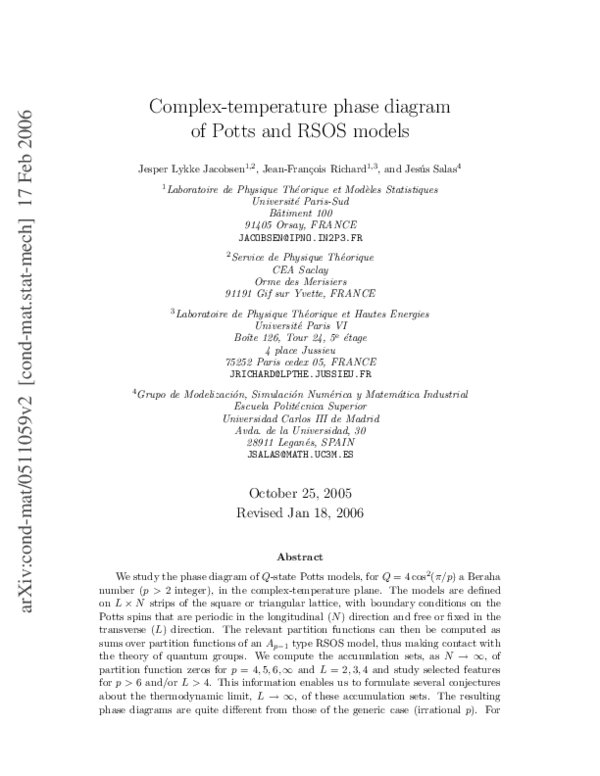 (PDF) Complex-temperature phase diagram of Potts and RSOS models