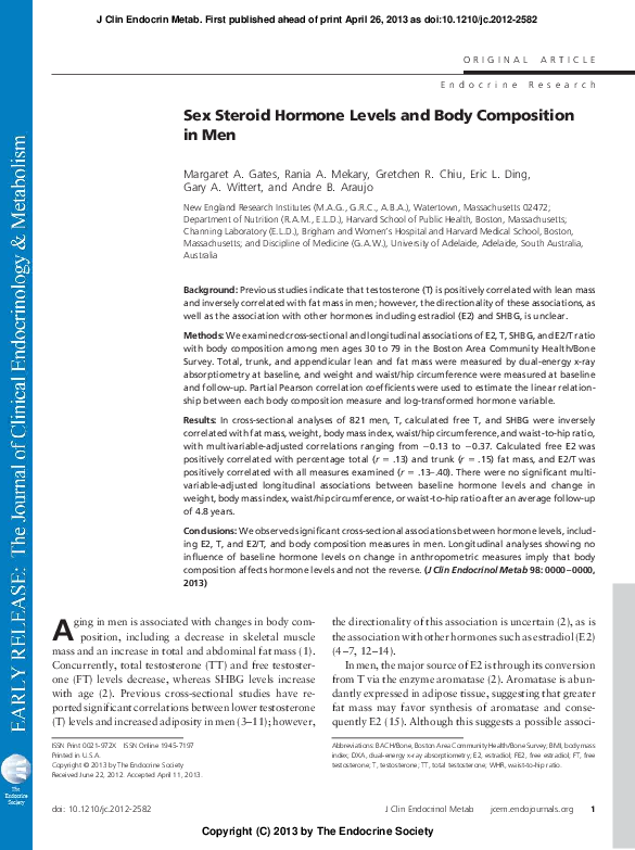 (PDF) Sex steroid hormone levels and body composition in men