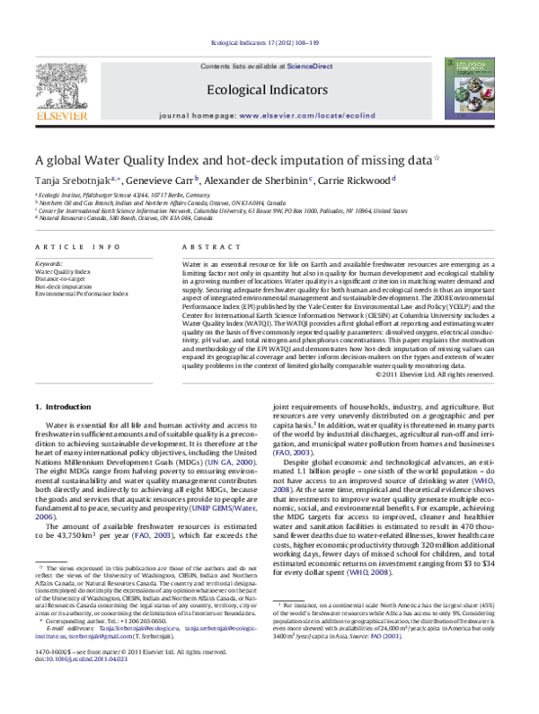 (PDF) A global Water Quality Index and hot-deck imputation of missing data