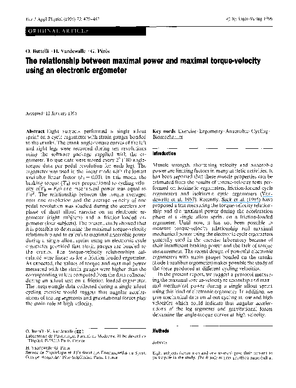 (PDF) The relationship between maximal power and maximal torque ...