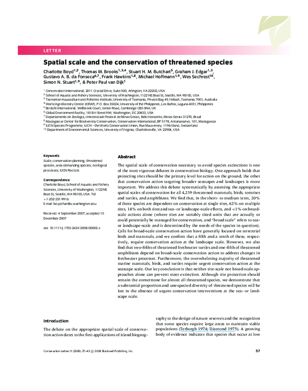 (PDF) Spatial scale and the conservation of threatened species: Spatial ...