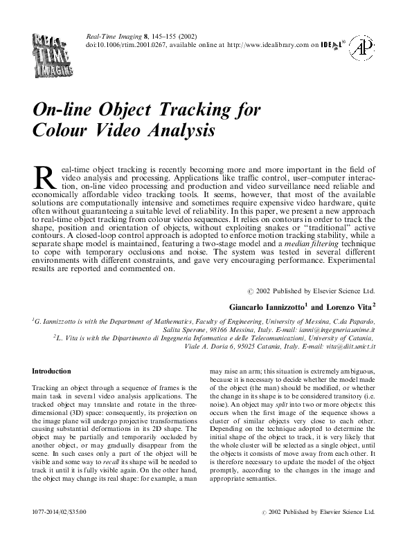 (PDF) Online Object Tracking for Colour Video Analysis Giancarlo
