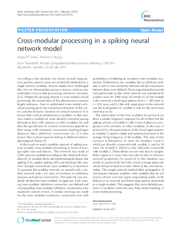 (PDF) Cross-modular processing in a spiking neural network model
