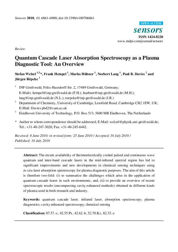(PDF) Quantum cascade laser absorption spectroscopy of UF6 at 7.74 mum