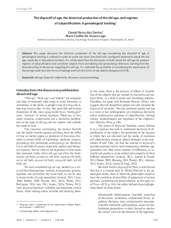 (PDF) The dispositif of age, the historical production of the old age ...