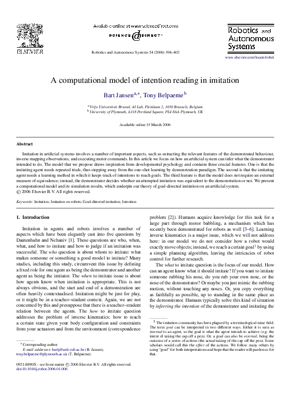 A computational model of intention reading in imitation