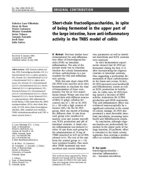 (PDF) Short-chain fructooligosaccharides, in spite of being fermented ...