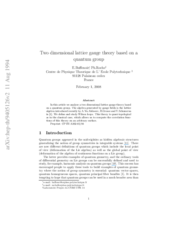 (PDF) Two dimensional lattice gauge theory based on a quantum group