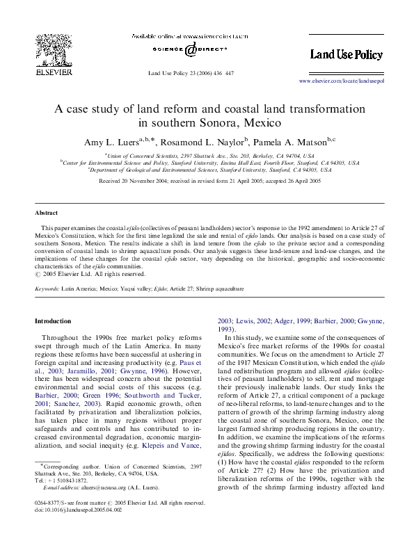 (PDF) A case study of land reform and coastal land transformation in