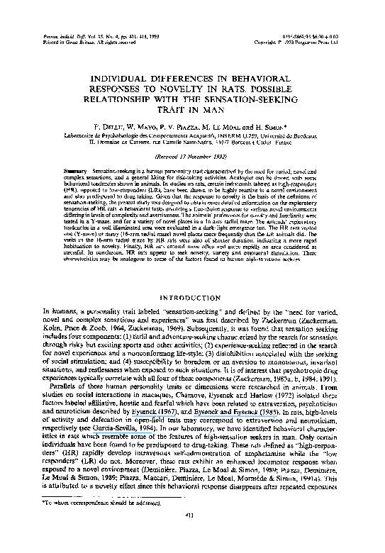 (PDF) Individual differences in behavioral responses to novelty in rats