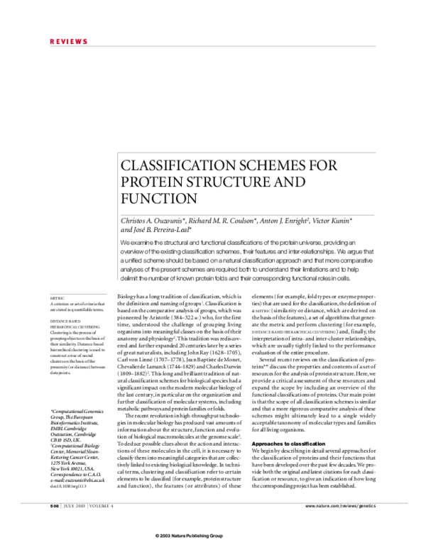 (PDF) Classification schemes for protein structure and function Jose
