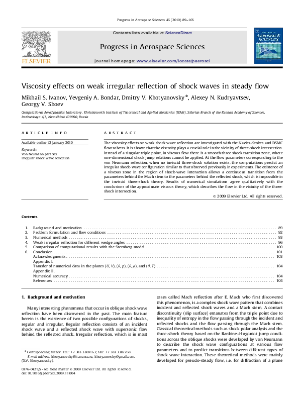 (PDF) Viscosity effects on weak irregular reflection of shock waves in ...