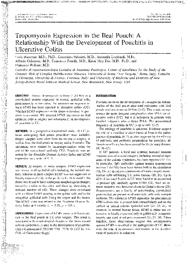 (PDF) Tropomyosin expression in the ileal pouch: a relationship with ...