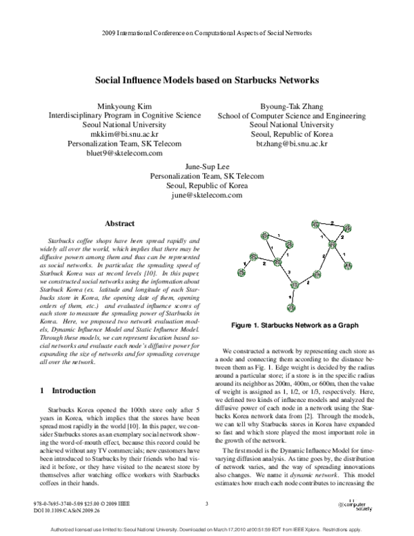 (PDF) Social Influence Models Based on Starbucks Networks