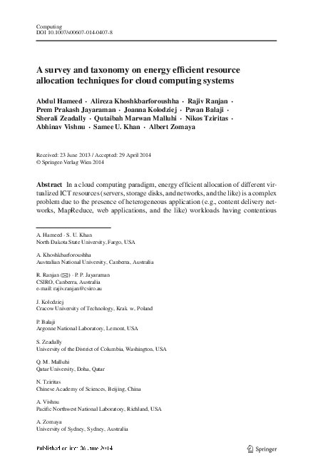 (PDF) A survey and taxonomy on energy efficient resource allocation ...