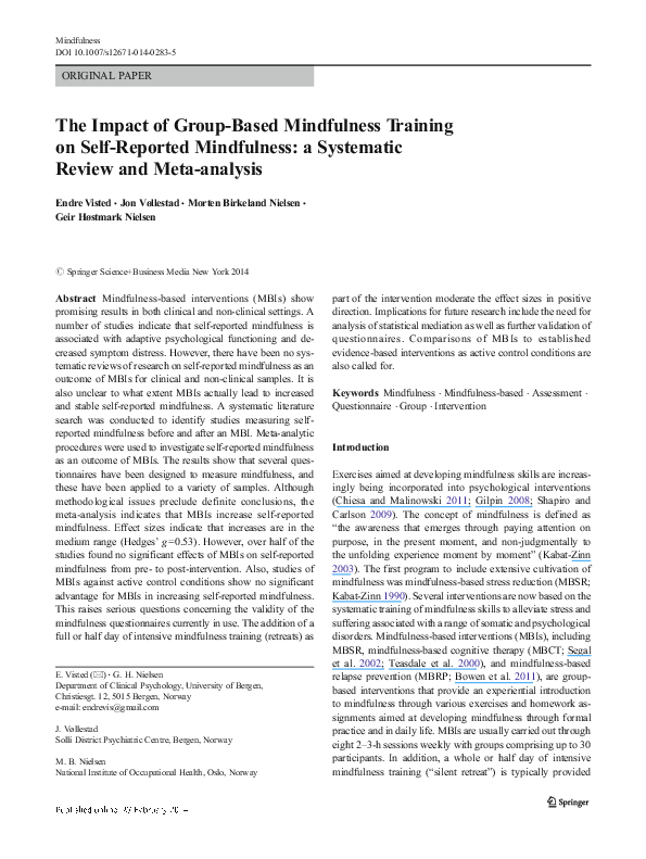(PDF) The Impact of Group-Based Mindfulness Training on Self-Reported ...