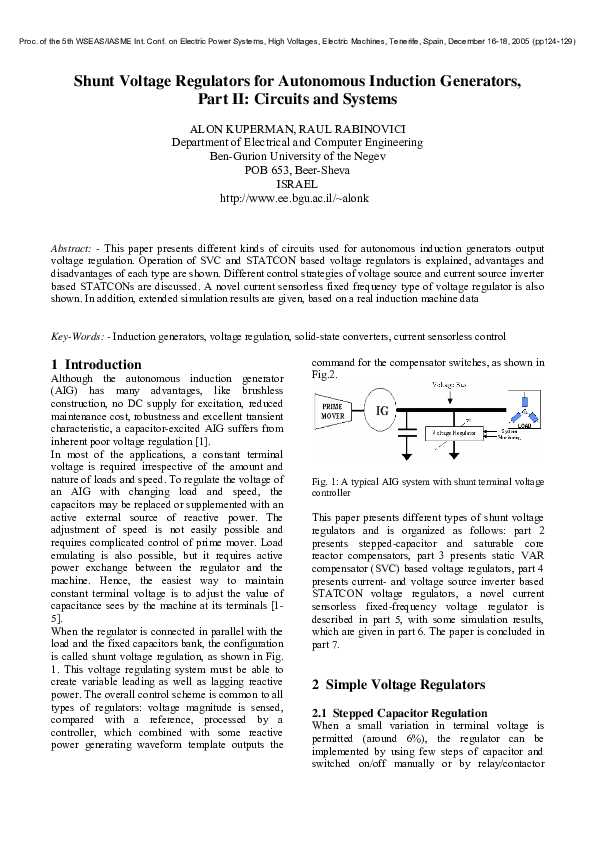 (PDF) Shunt voltage regulators for autonomous induction generators