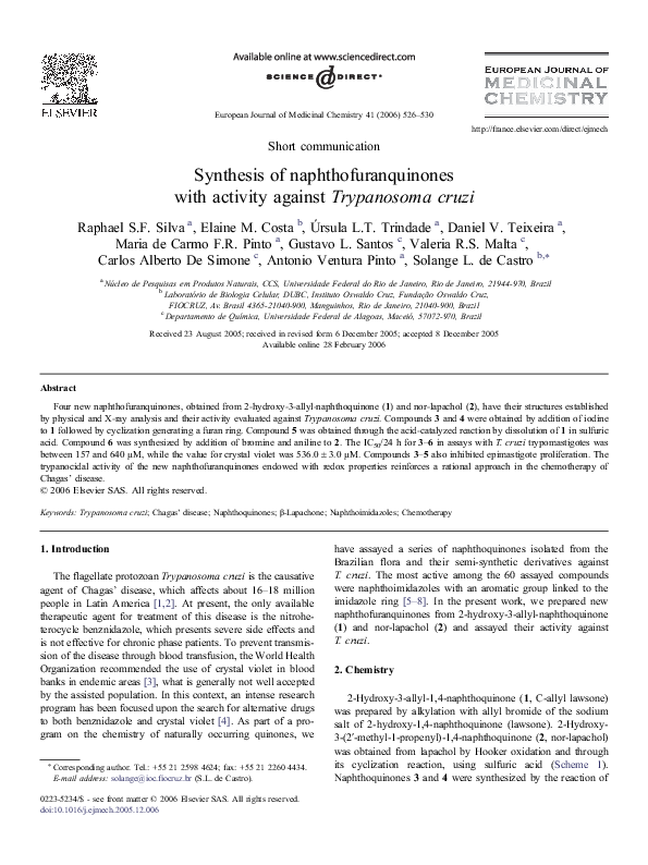 (PDF) Synthesis of naphthofuranquinones with activity against ...