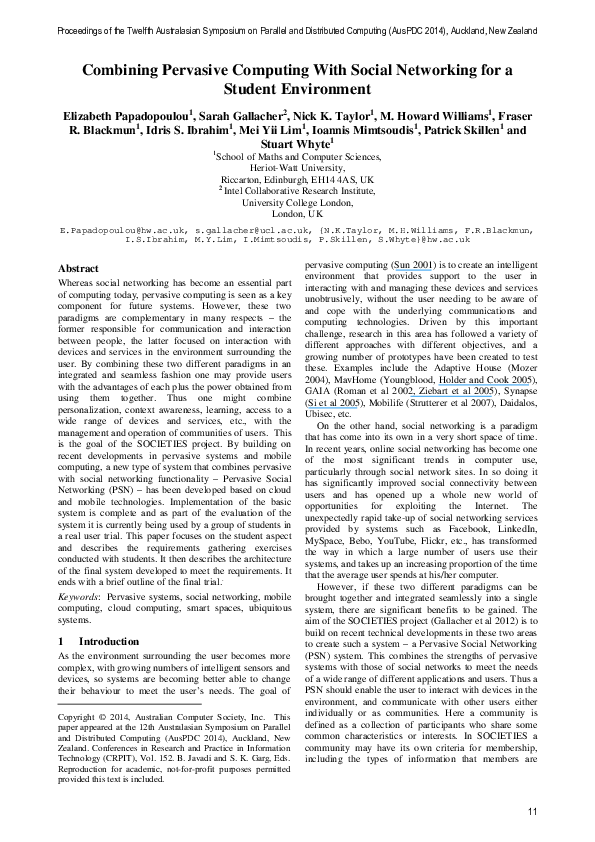 (PDF) Combining Pervasive Computing With Social Networking for a ...