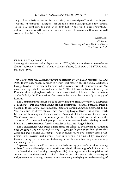 (PDF) Learning: the treasure within report to UNESCO of the ...