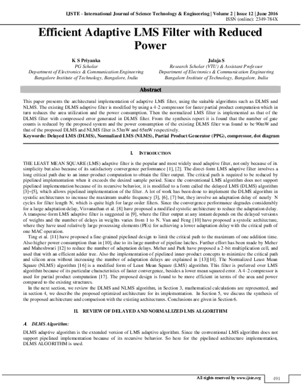 (PDF) Efficient Adaptive LMS Filter with Reduced Power