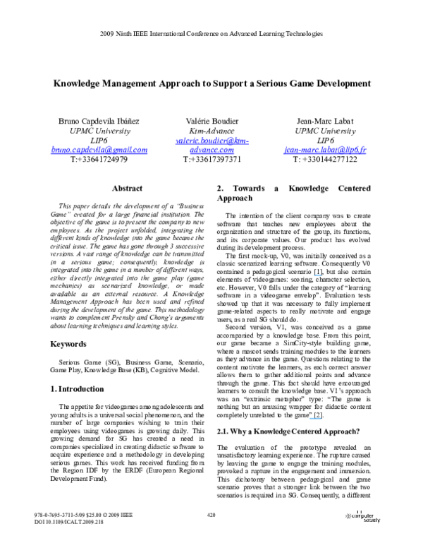 (PDF) Knowledge Management Approach to Support a Serious Game Development