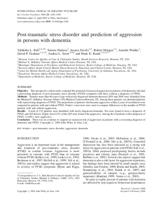 (PDF) Post-traumatic stress disorder and prediction of aggression in ...