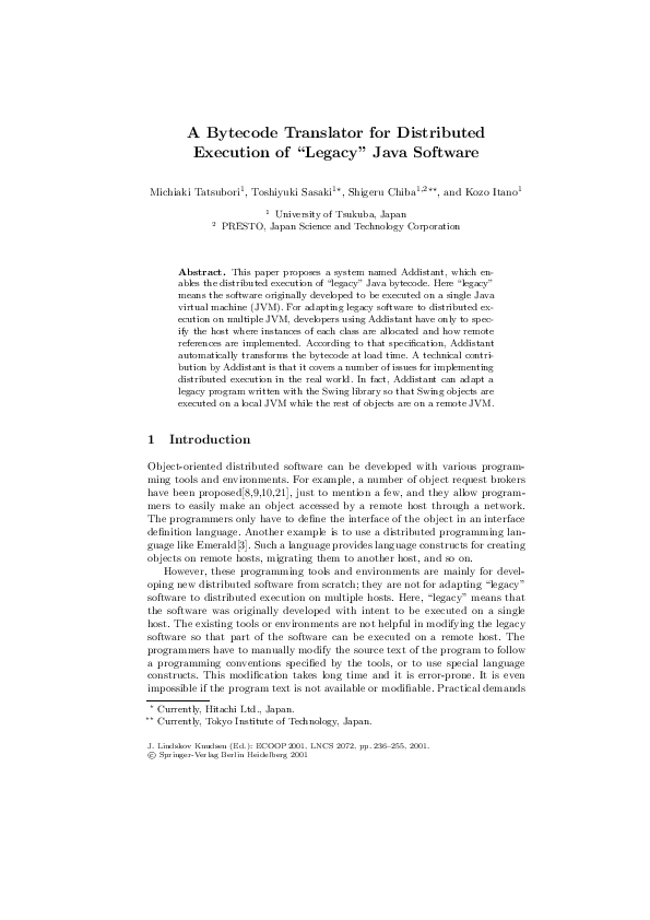 (PDF) A Bytecode Translator for Distributed Execution of ``Legacy ...