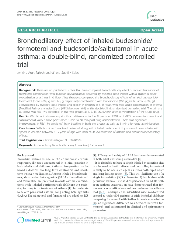(PDF) Bronchodilatory effect of inhaled budesonide/formoterol and ...