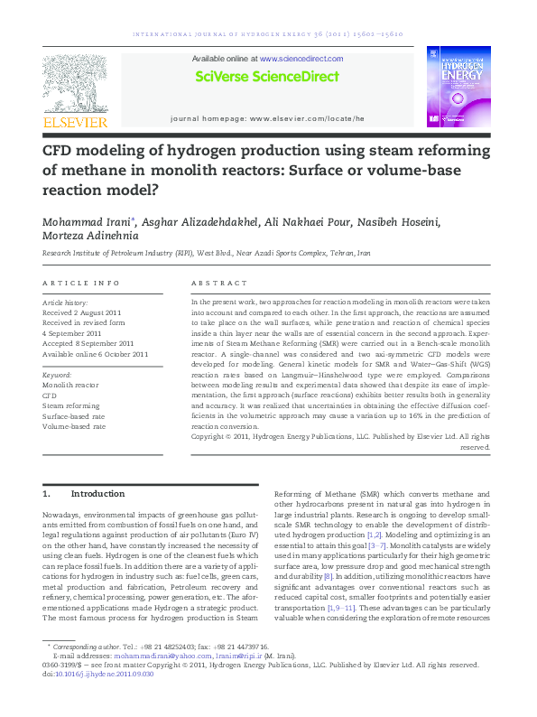 (PDF) CFD modeling of hydrogen production using steam reforming of ...