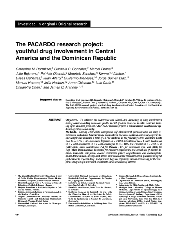 (PDF) The PACARDO research project: youthful drug involvement in ...