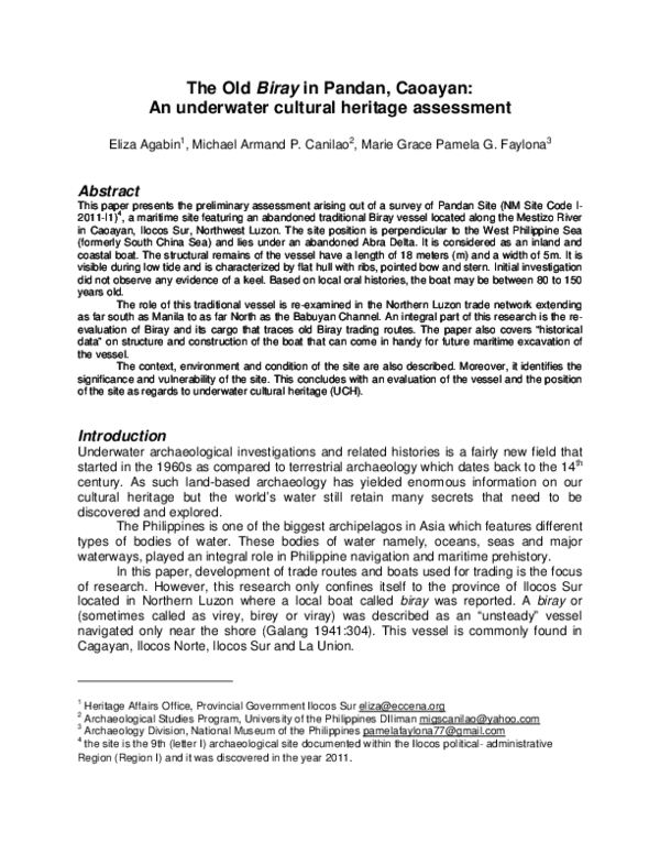 (PDF) The Old Biray in Pandan, Caoayan: An underwater cultural heritage ...