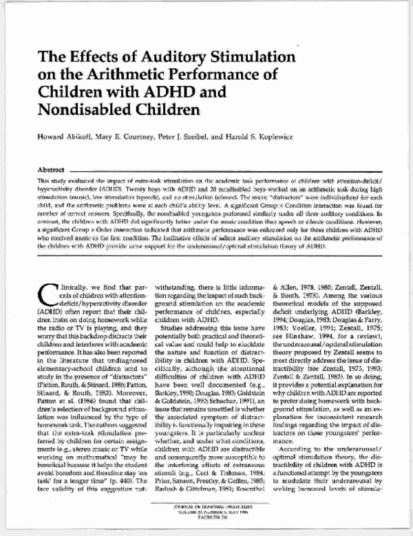 (PDF) The Effects of Auditory Stimulation on the Arithmetic Performance ...